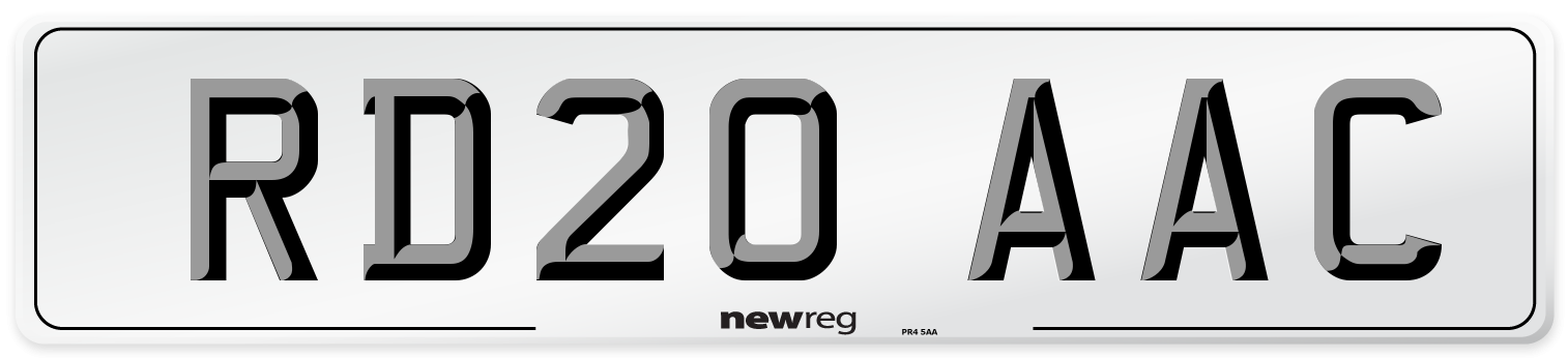 RD20 AAC Number Plate from New Reg